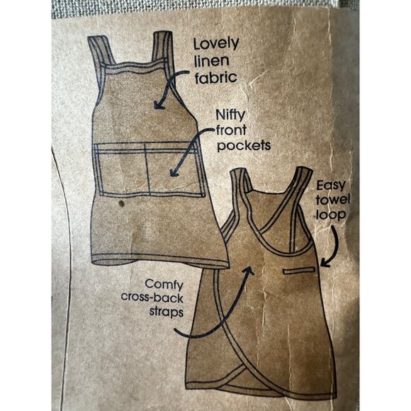 Trader Joes 100% Linen Apron Tan Pinafore Cross-back Over The Head OSFM Cooking - Picture 9 of 10